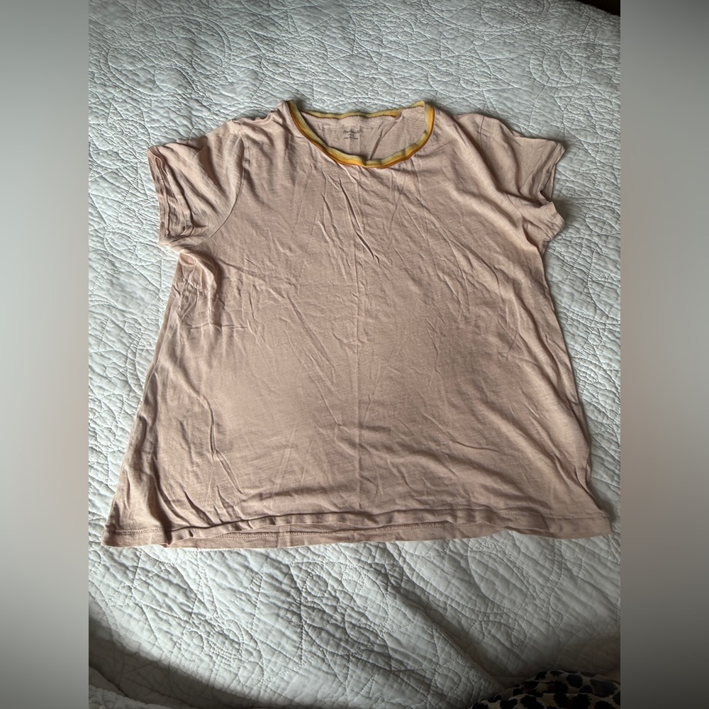Madewell Women’s Pink Top with Yellow Trim size large in good used condition
